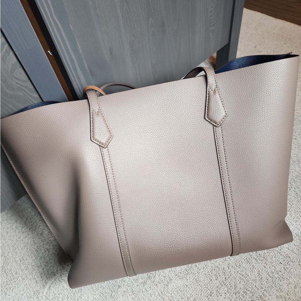 Tory Burch Taupe Leather Tote with Yellow Accent - Picture 5 of 6